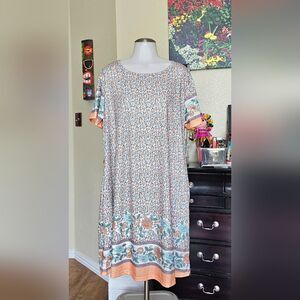 Floral Print Dress with Orange Accents - 2XL